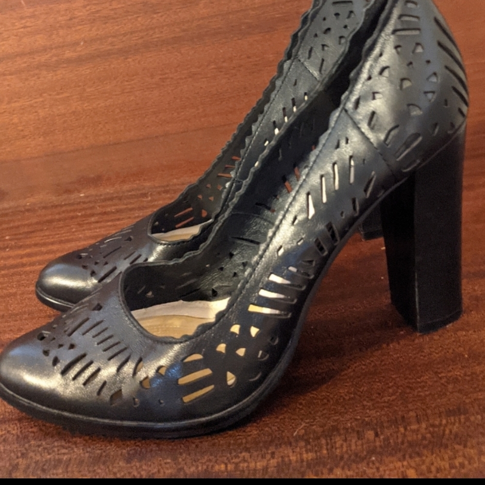 Leather Wittner 4" block heel lace cut edge, comfortable, worn for one event